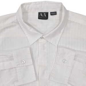 AX Armani Exchange Mens White Grid‎ Pattern Long Sleeve Button Up Shirt Top